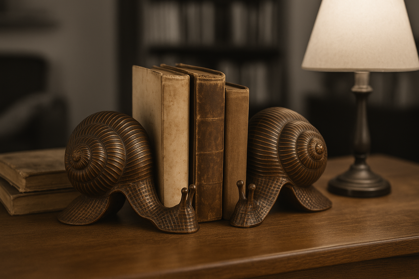 Coppia di fermalibri in stile vintage a guisa di chiocciole