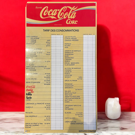 Grande listino Coca Cola fine anni ‘70 da bistrot