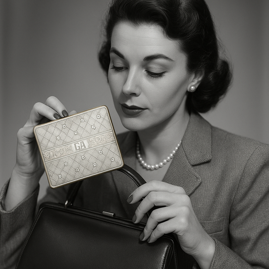 Porta cipria in Alpacca anni ‘40 cesellato con iniziali e specchio