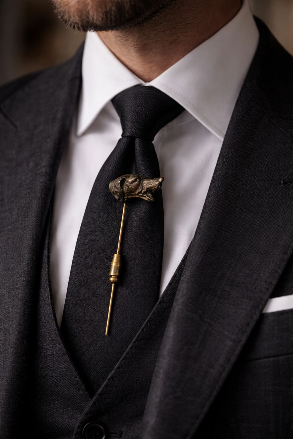 Hatpin antica spilla capolavoro con testa di cane, fine ‘800 primo ‘900