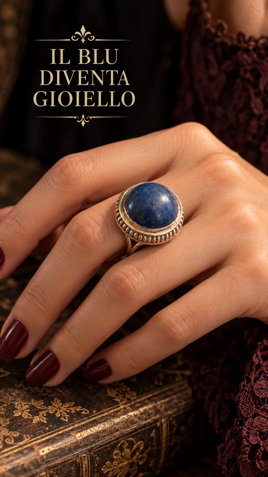 Anello in argento con cabochon rialzato in lapis
