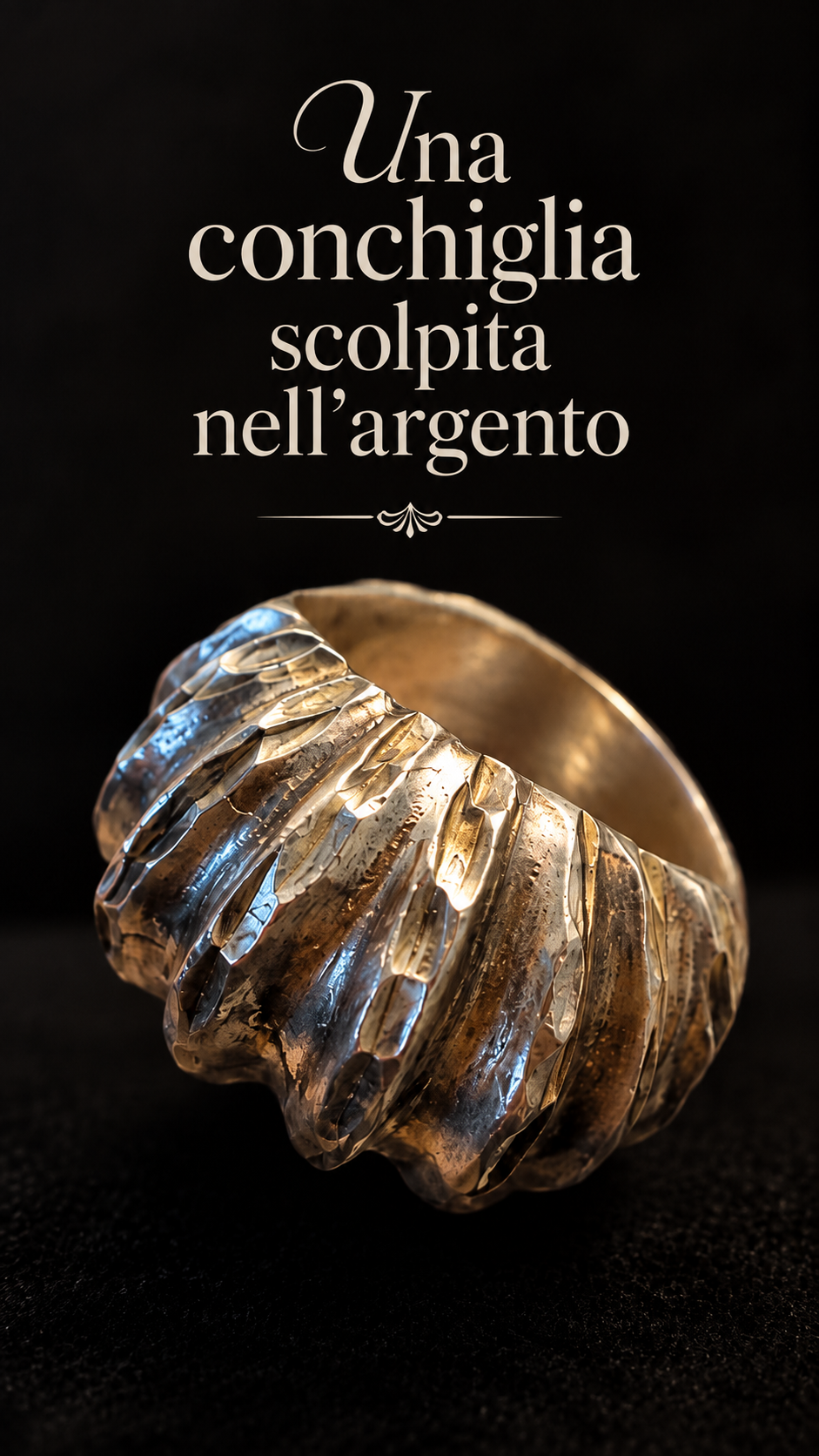 Anello in argento modernista a guisa di conchiglia