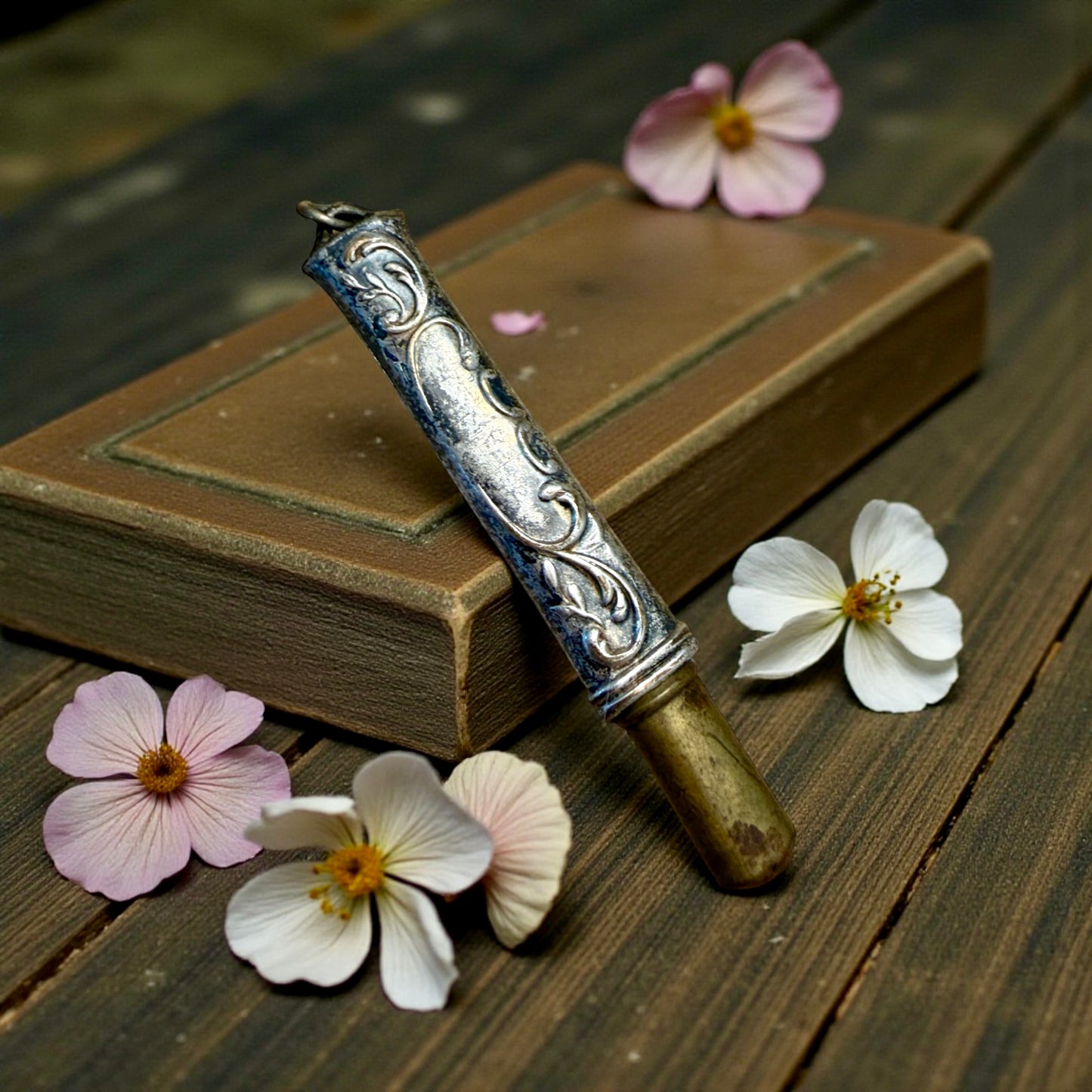 Porte-crayon fine ‘800 primo ‘900 da chatelaine, porta matita argentato con Maria Regina