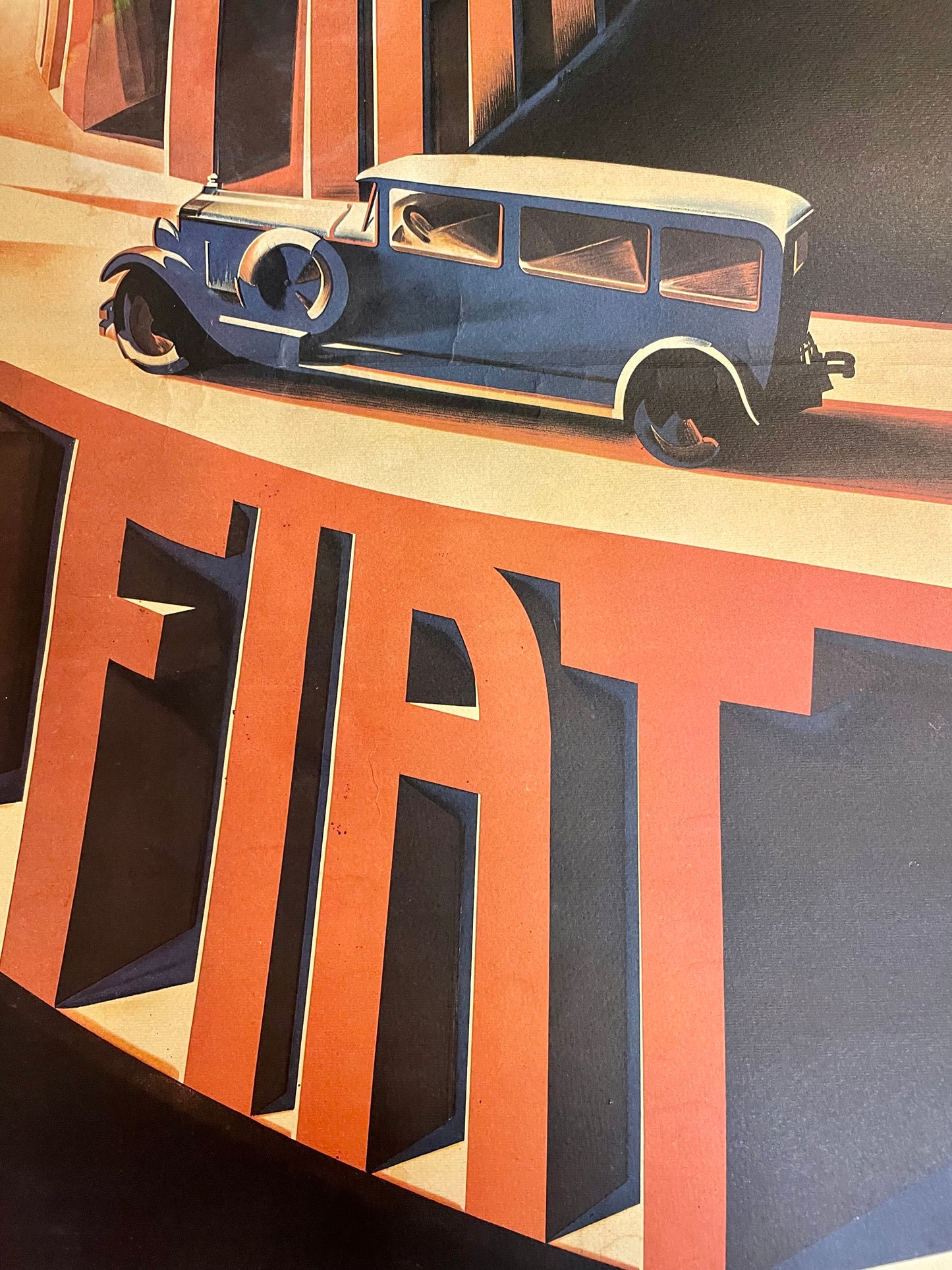 Manifesto futurista Riccobaldi per Fiat, ristampa rara Nebiolo/Fedrigoni anni ‘70