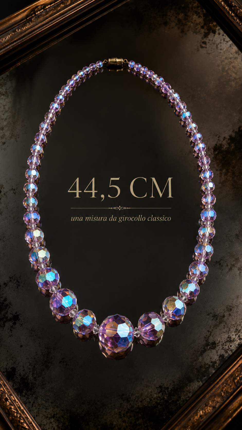 Collier perle sfaccettate Aurora Borealis con base rosa, degradé, fine anni ‘50 primi ‘60