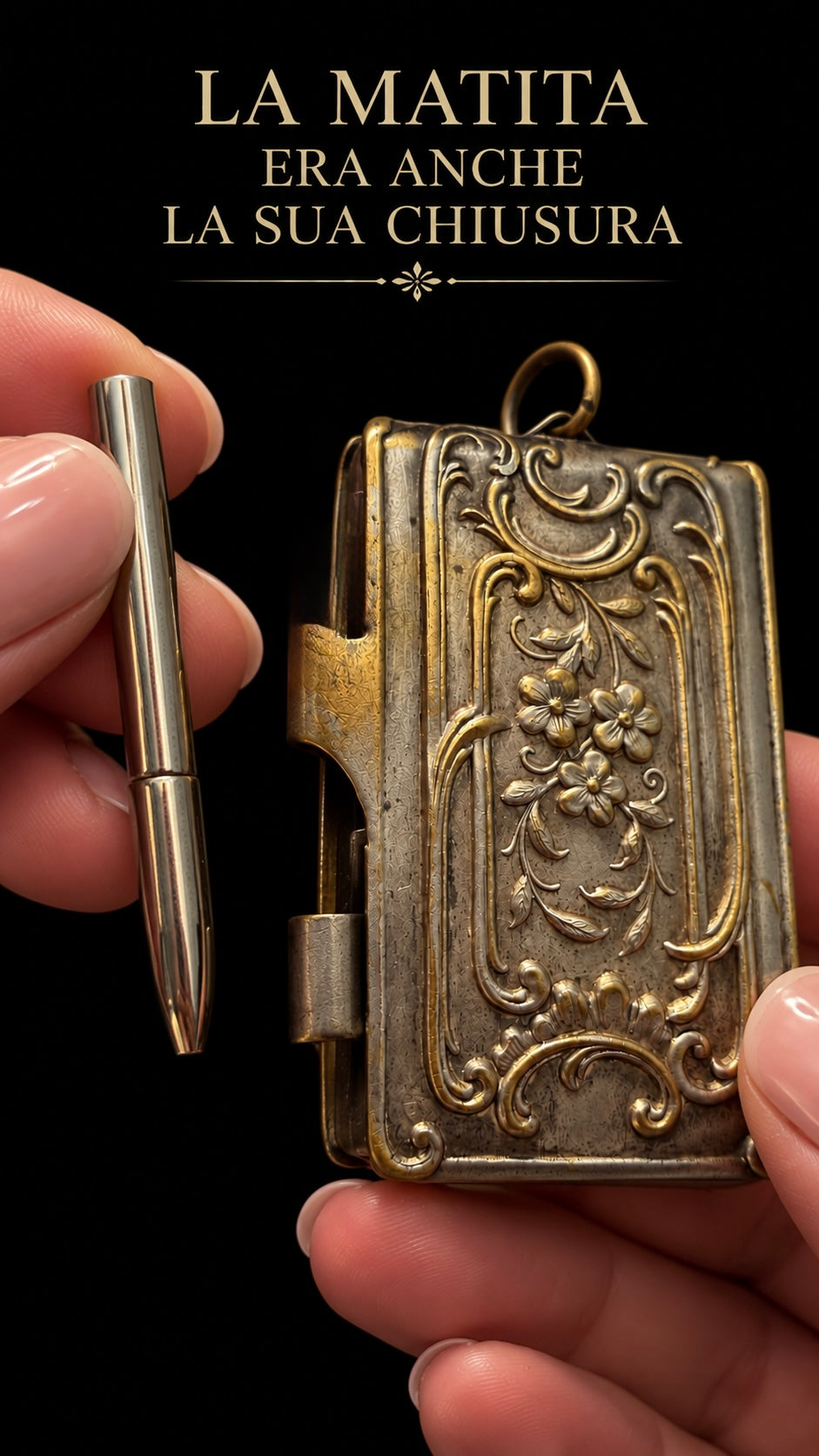 Antico carnet de bal da Châtelaine intonso con decorazione bifacciale liberty floreale e anellino