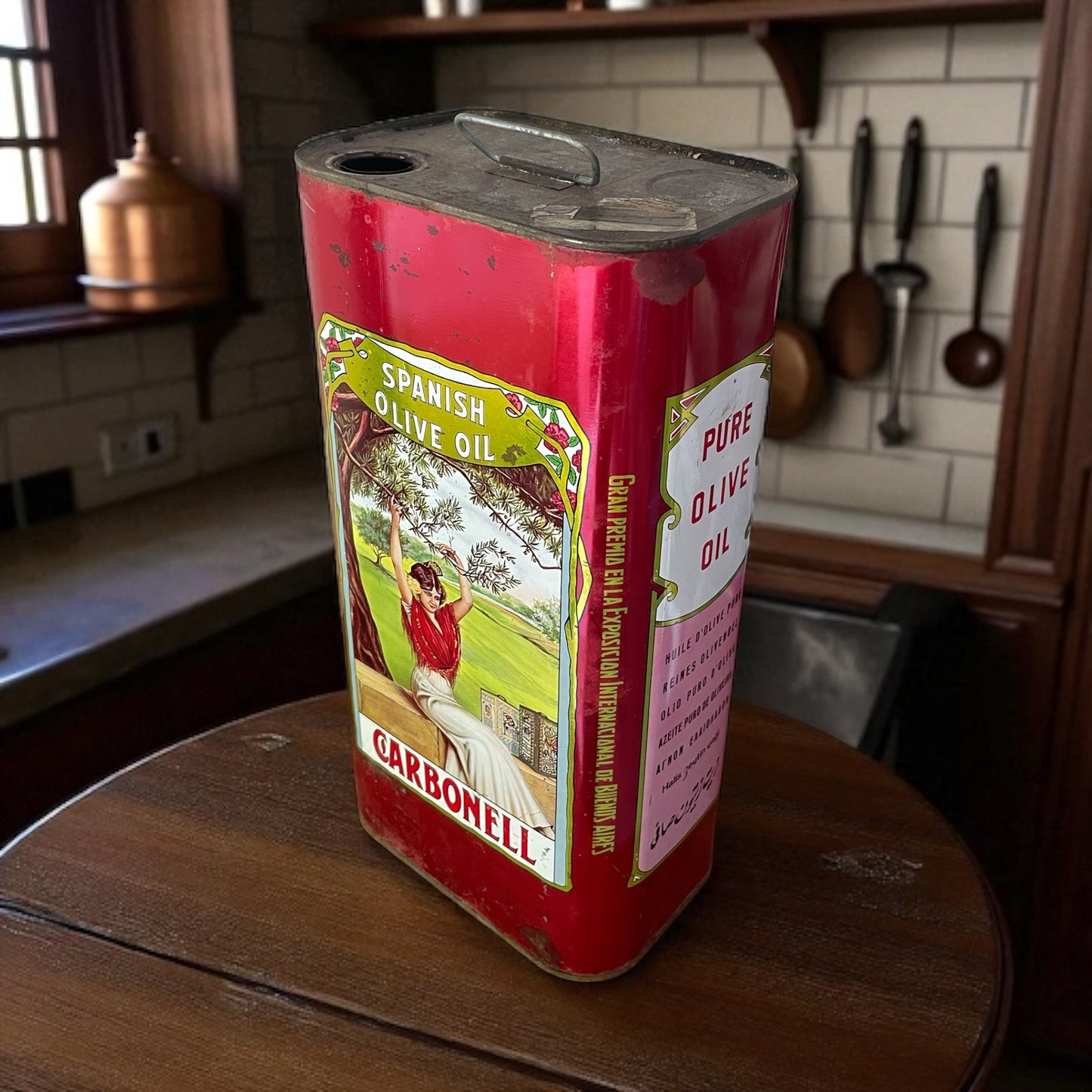 Grande latta olio spagnola vintage anni 50-60