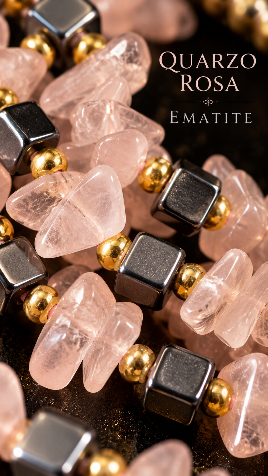 Collana architettonica anni ‘60 in ematite e quarzo rosa con chiusura in argento