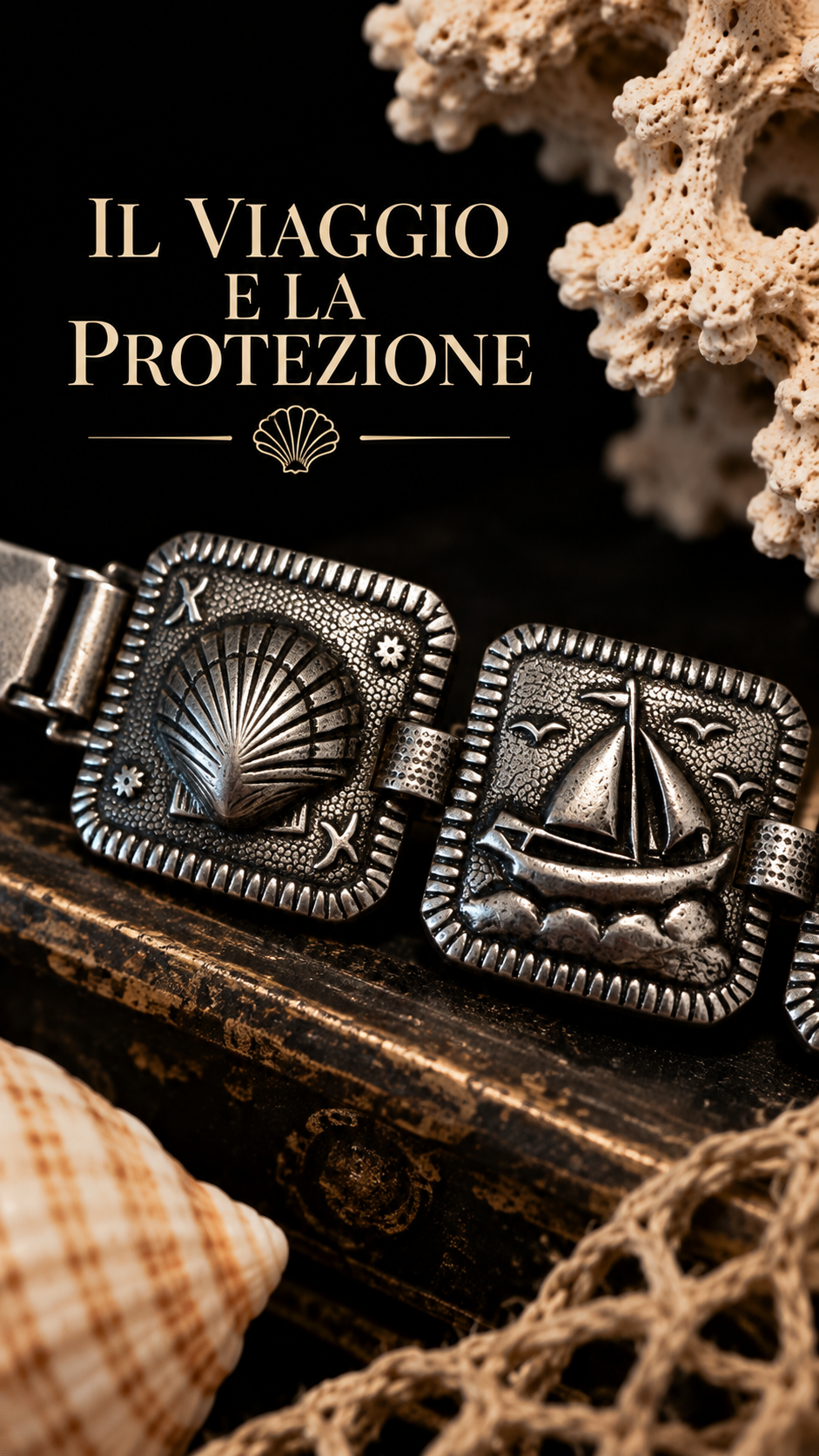 Bracciale placcato argento francese anni ‘60 con decorazioni a tema marino