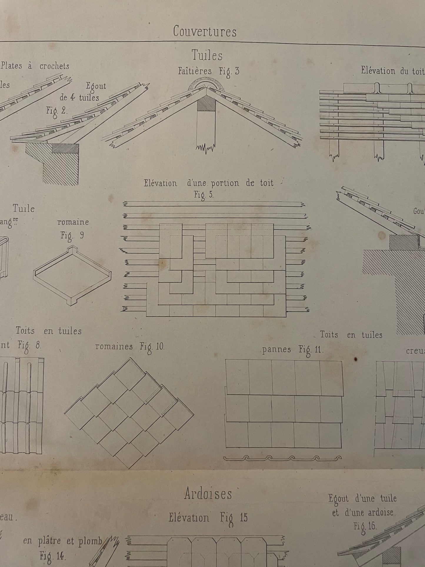 Tris tavole di architettura ‘800 École Arts et Metiers