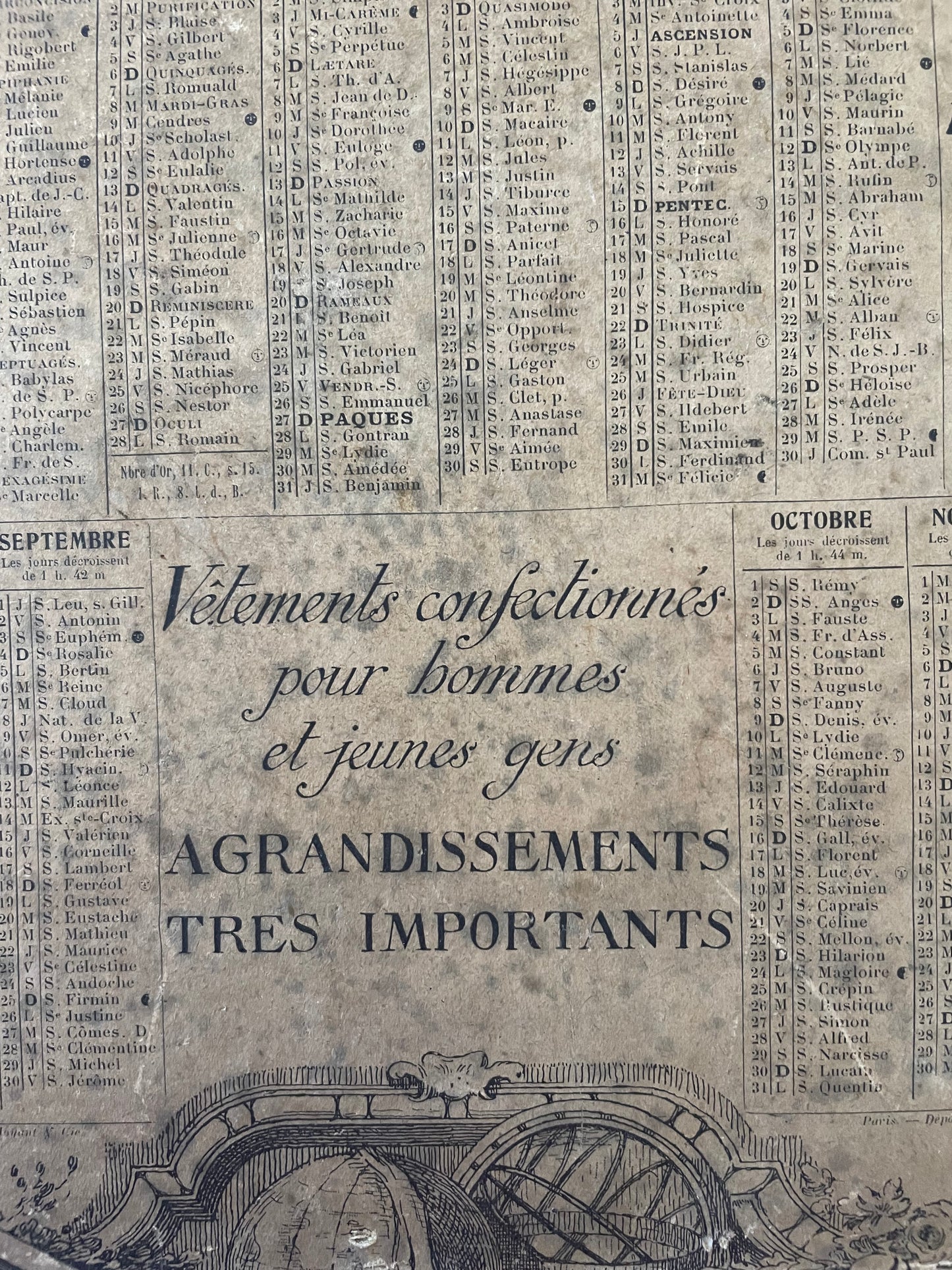 Calendario cartonato 1910 grandi magazzini La Samaritaine Parigi bifacciale