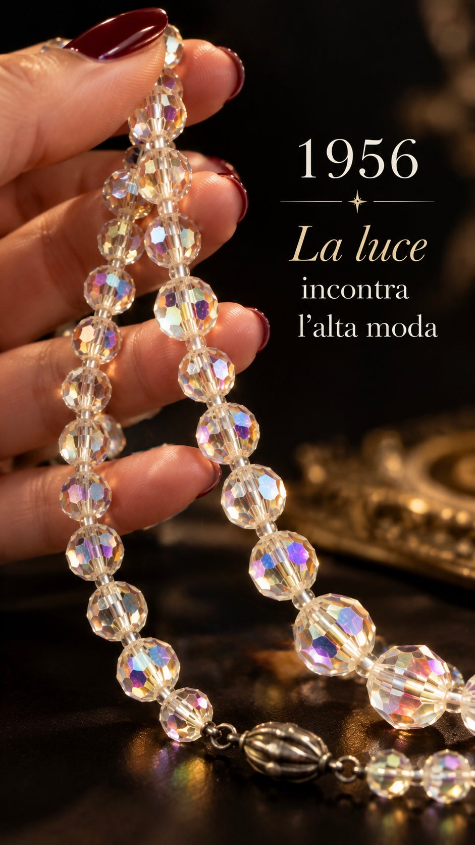 Collana collier perle sfaccettate in vetro aurora Borealis e chiusura argento massiccio