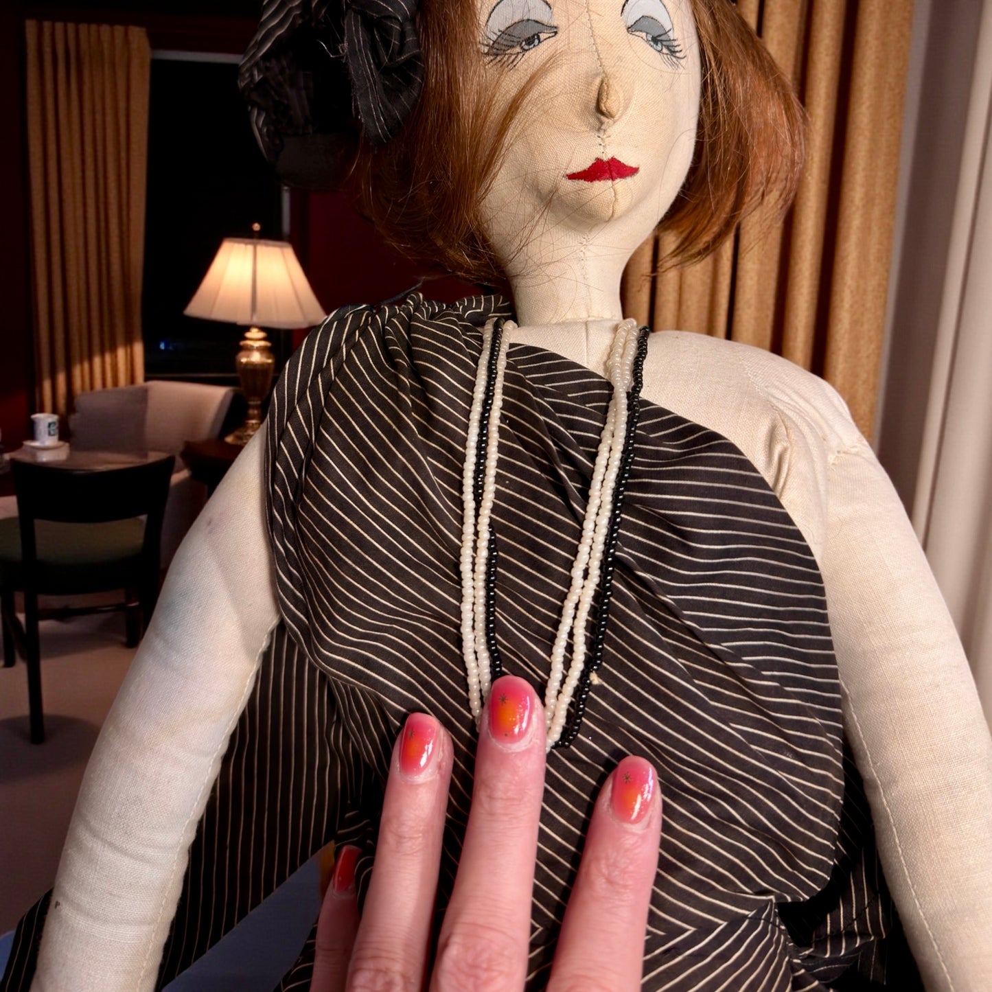 Bambola antica decorativa alta 1 metro, art Déco fatta a mano, circa anni ‘20-‘30