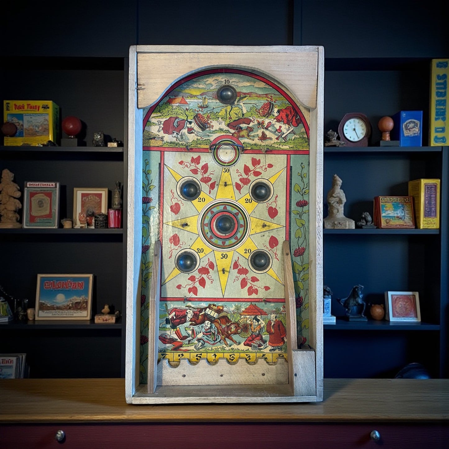 Antico bagatelle à ressort antenato del flipper ca anni ‘20 con biglie