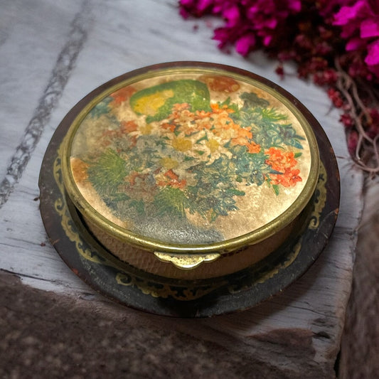 Porta cipria, anni 30, da borsetta con fantasia floreale