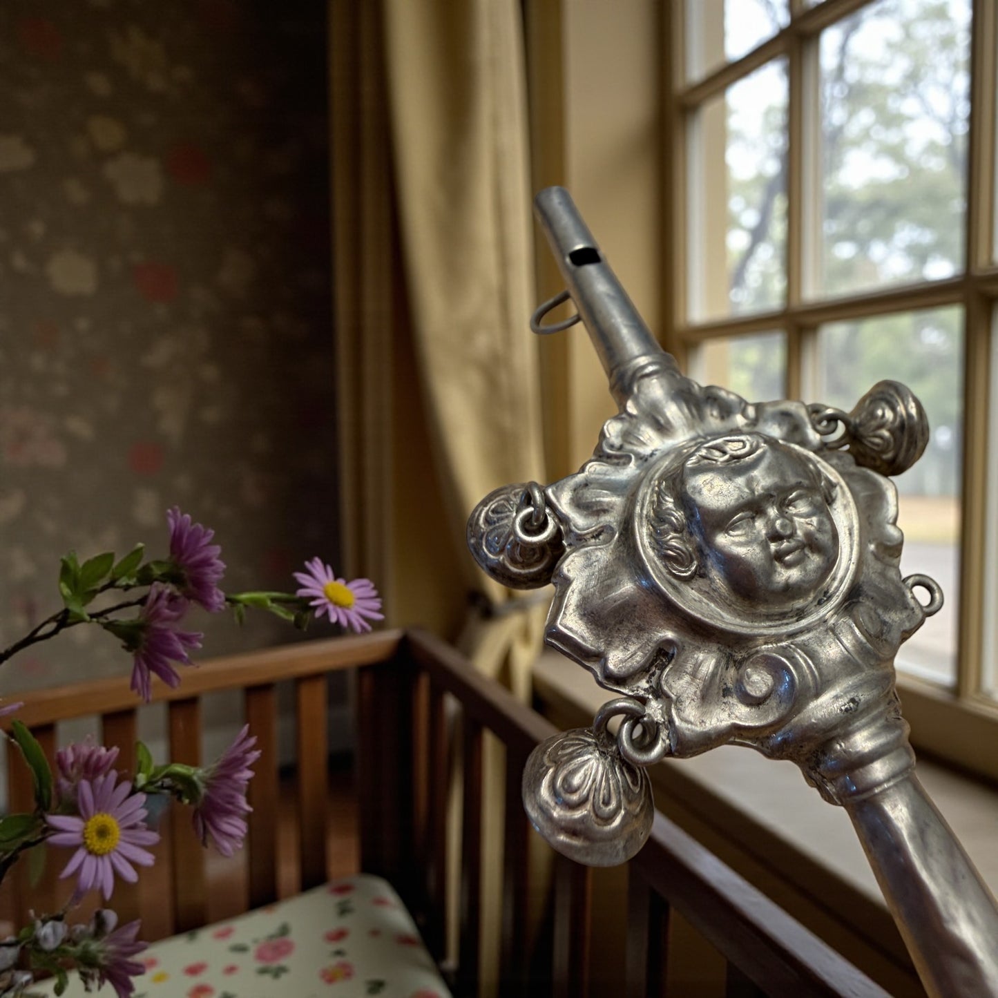 Amuleto/gioco da culla in argento con sonagli, seconda metà ‘800, molto raro