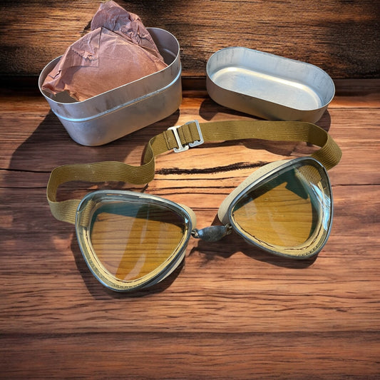 Occhiali da moto anni ‘40 - ‘50 Ratti Torino, con custodia e lenti di ricambio