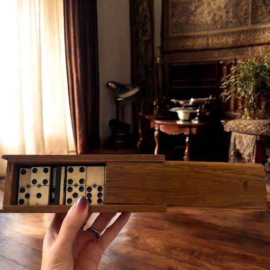 Set domino antico in osso ed ebano