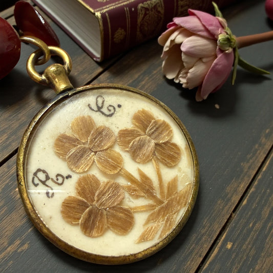 Antico pendente con hairwork vittoriano, ricamo di veri capelli gioiello ad memoriam