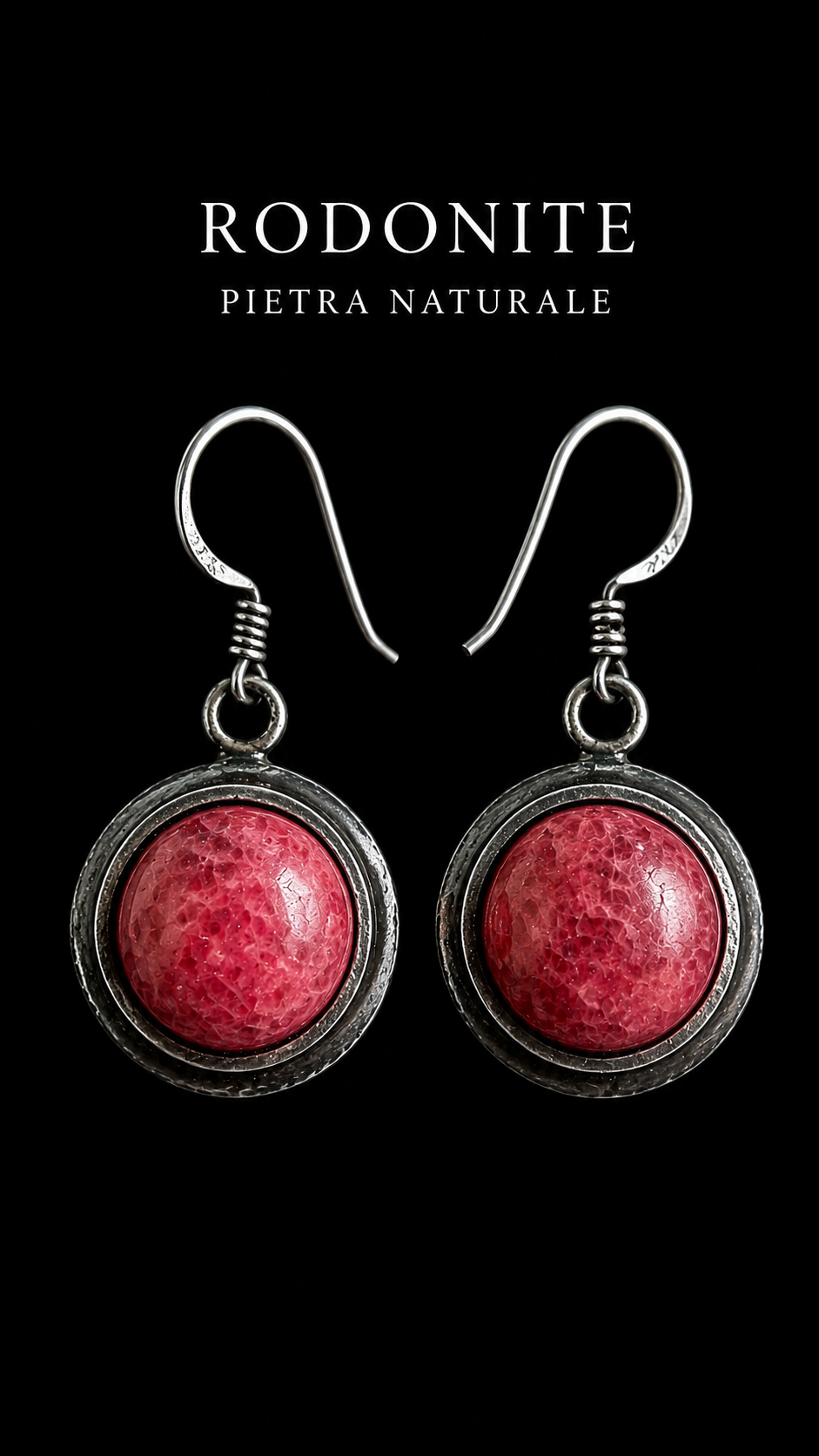 Orecchini pendenti in argento e cabochon di rodonite