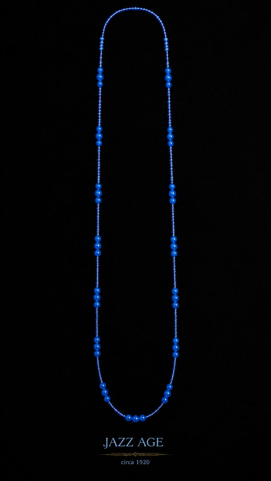 Collana jazz age blu elettrico anni 20-30 americana reinfilata