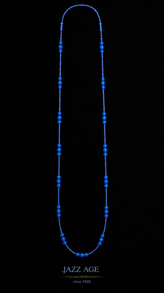 Collana jazz age blu elettrico anni 20-30 americana reinfilata