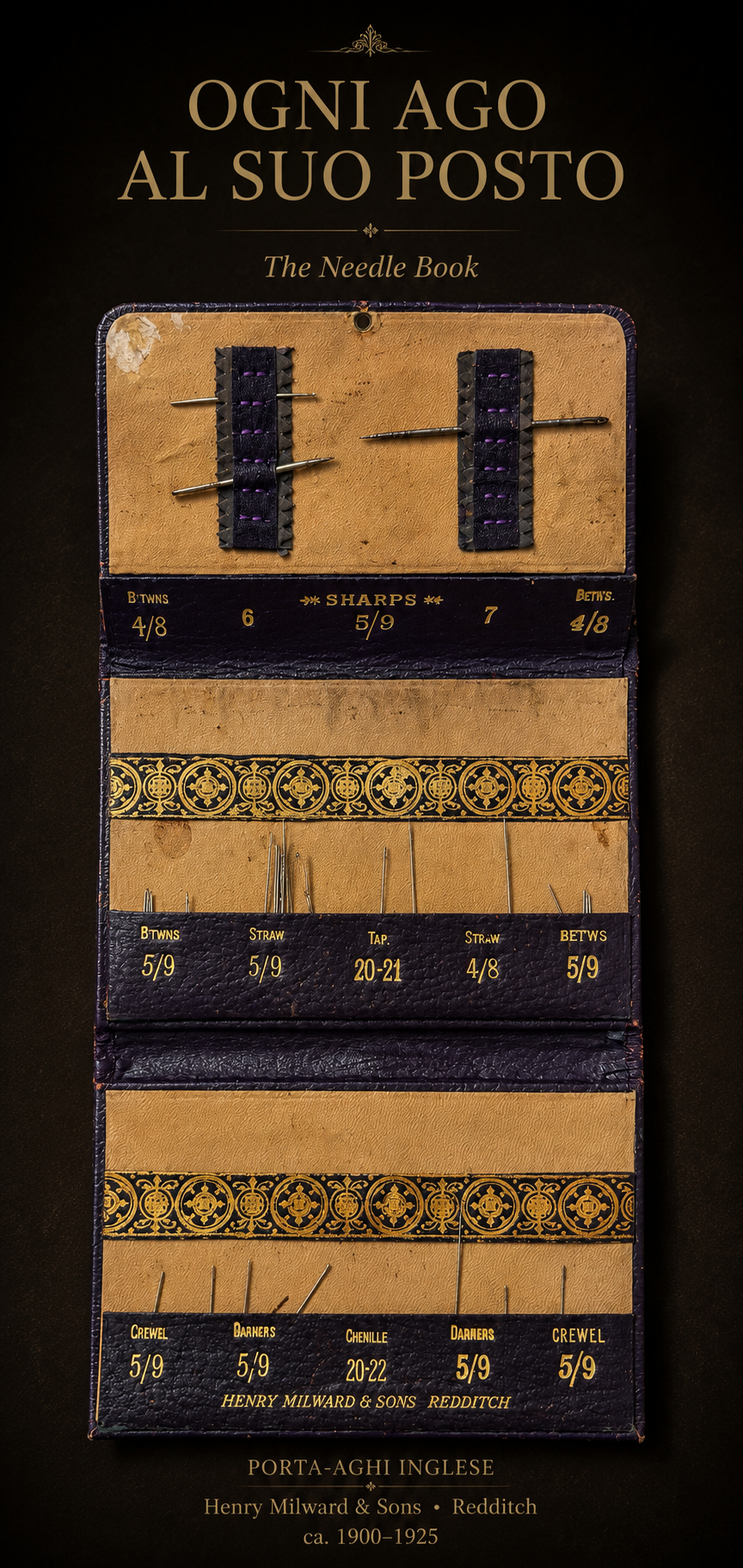 Antico porta aghi astuccio needle case completo Redditch primo ‘900