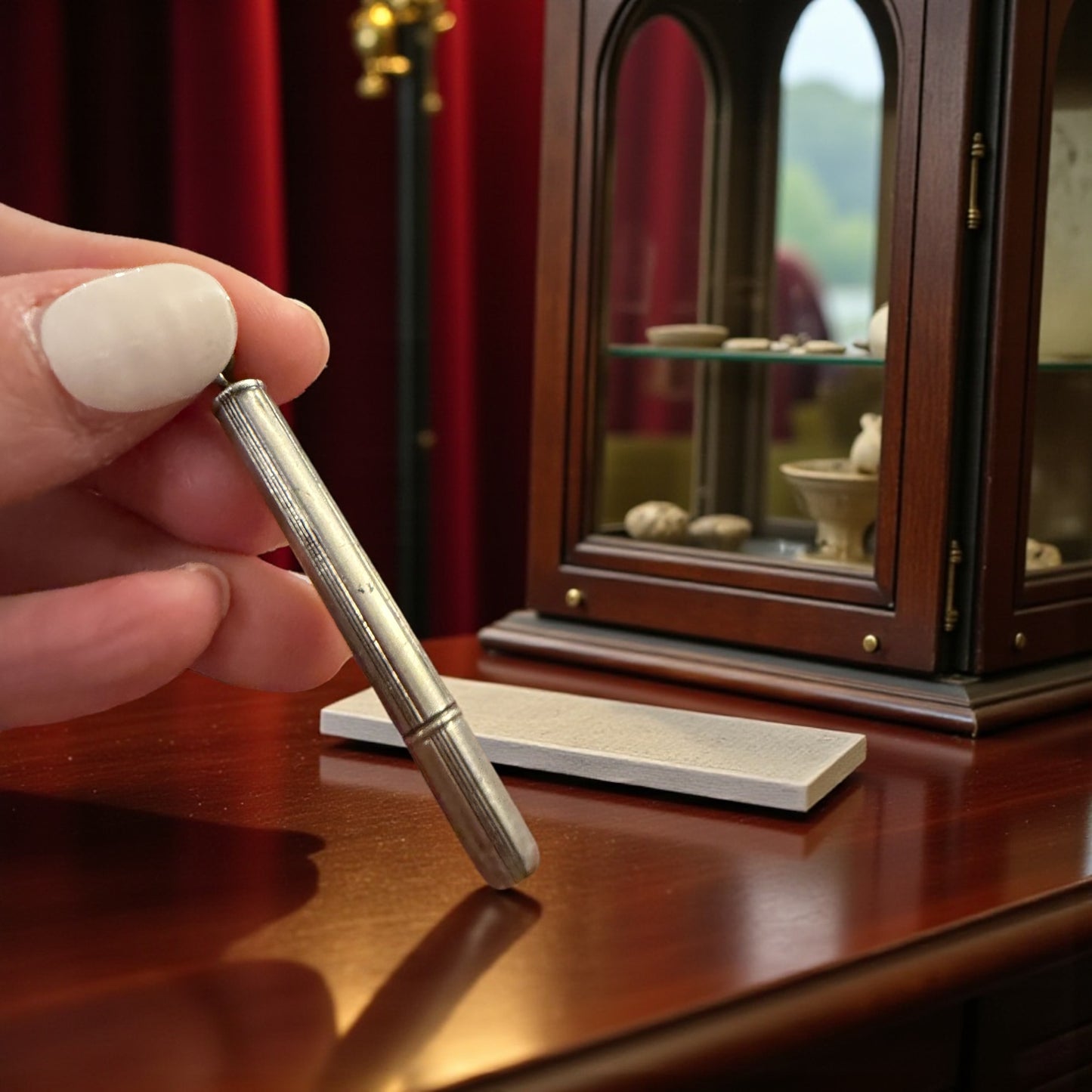 Antico strumento vittoriano, stuzzicadenti retrattile in argento da Chatelaine