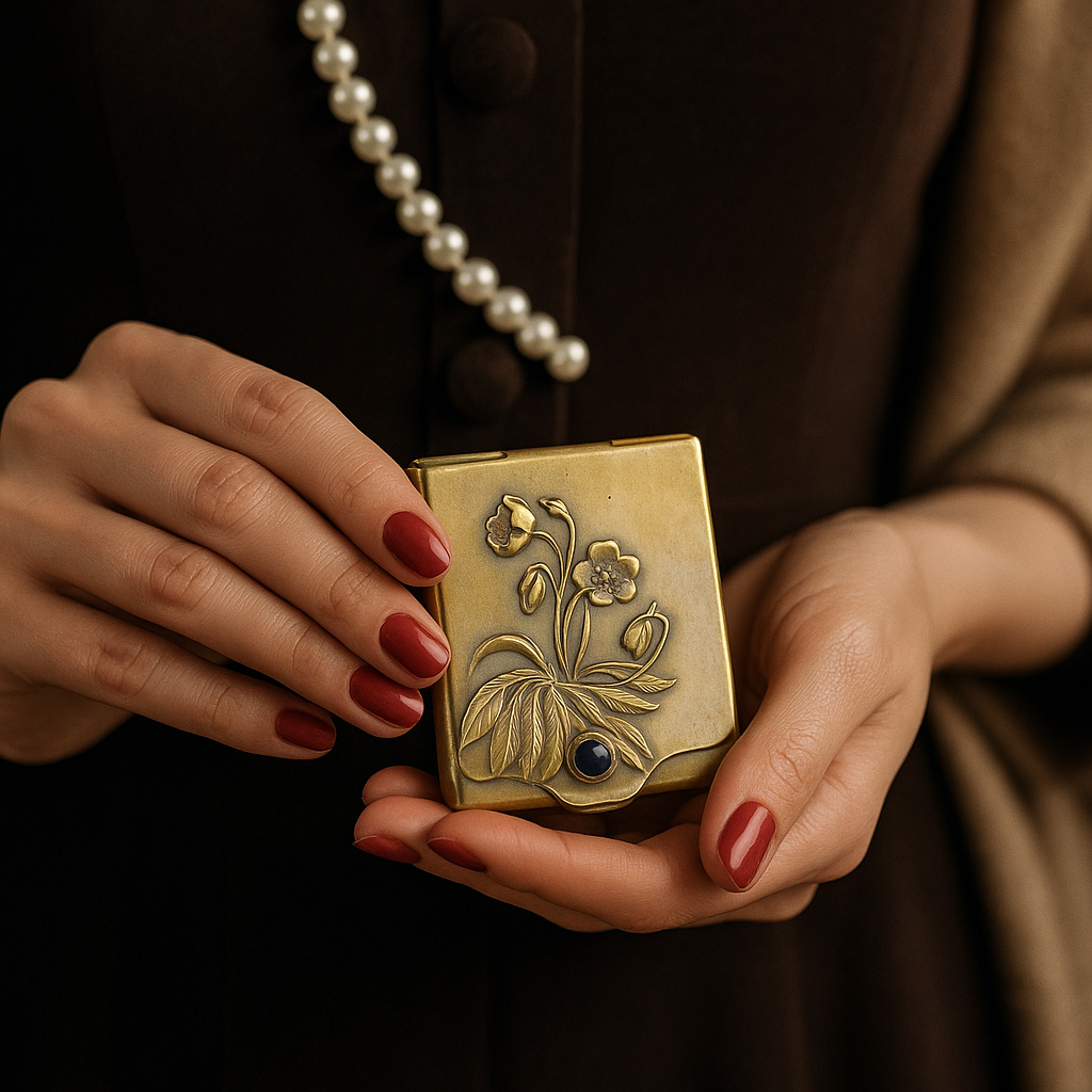 Antico Vesta Case con decoro Art Nouveau e cabochon blu