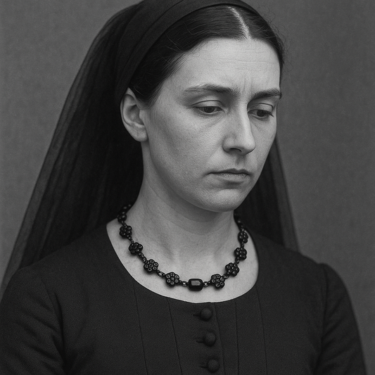 Collana vittoriana da lutto in giaietto, girocollo fine ‘800