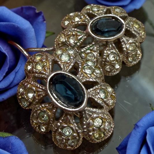 Orecchini a monachina con cristalli, argento 925 manifattura italiana vintage