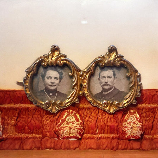 Spilla ORIA doppio ritratto placcata 9k fine ‘800 primo ‘900