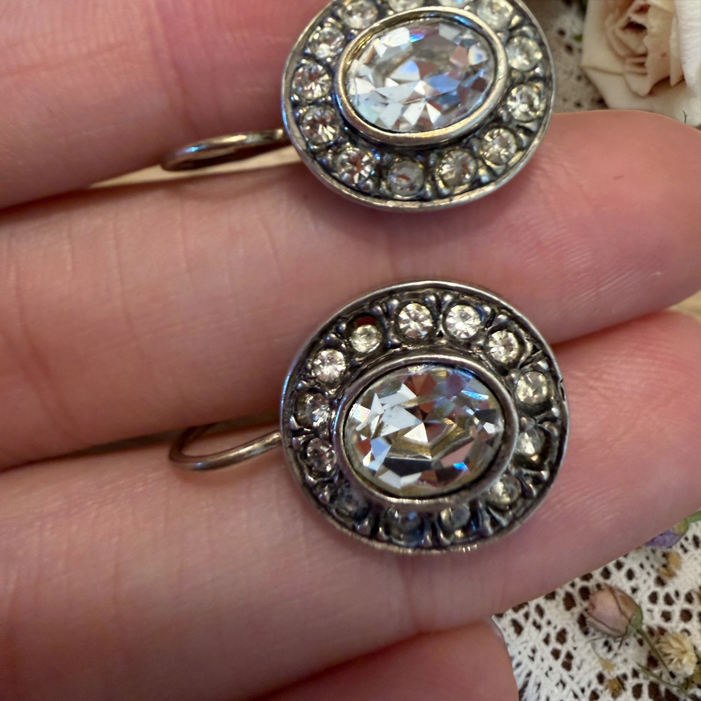 Orecchini a monachina in argento 925 con cristalli, anni ‘60