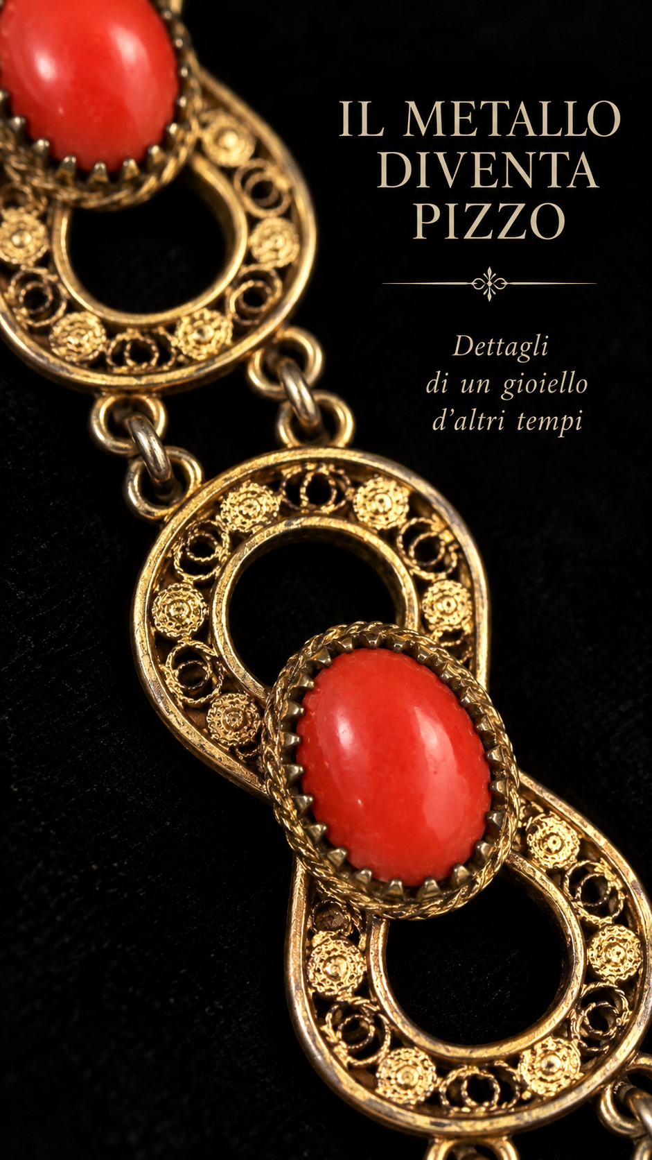 Bracciale filigranato in argento 800 e pasta di corallo, Campo Ligure, tradizione orafa
