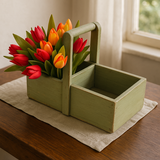 Cassetta verde salvia, casier de rangement con manico, prima metà ‘900