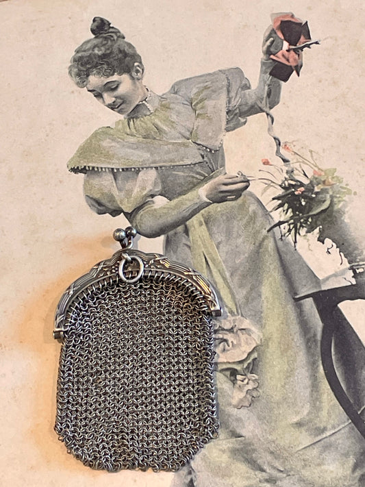 Porta monete da chatelaine vittoriano, ca 1880-1910 in argento