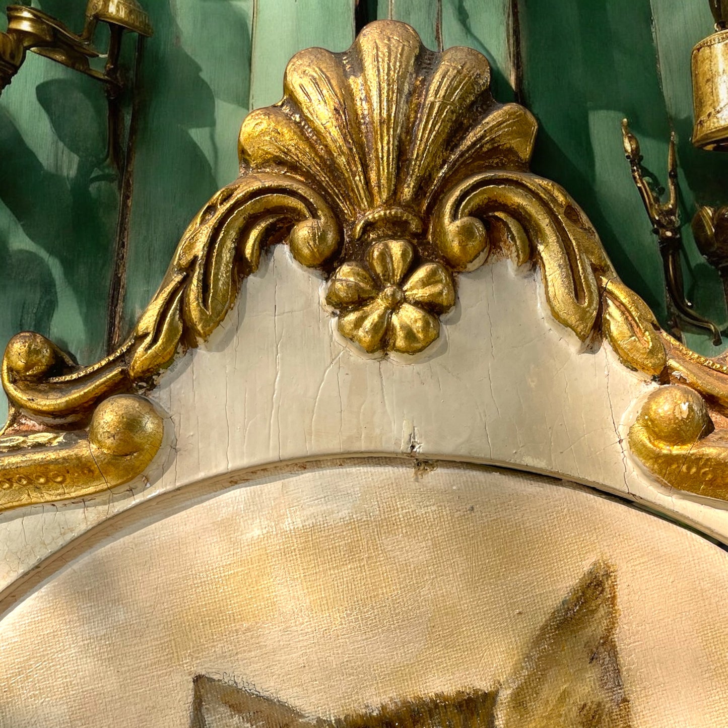 Cornice fine ‘800 da specchio con dipinto gattino anni ‘60