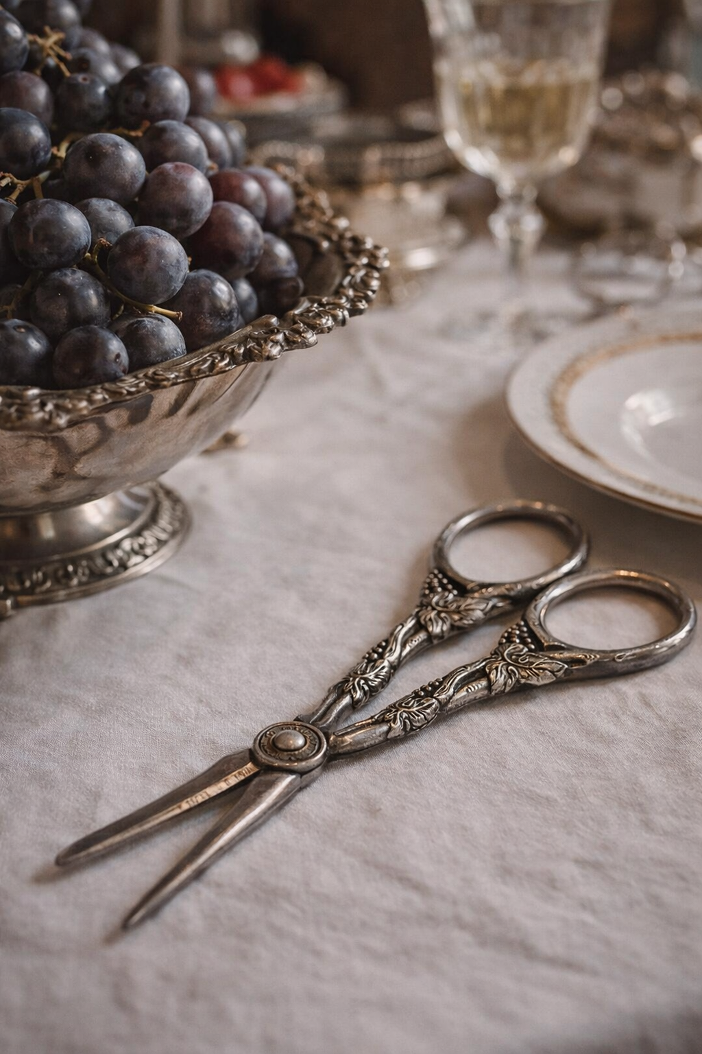 Antiche forbici per servizio uva, placcate argento, svedesi, fine ‘800 - primo ‘900