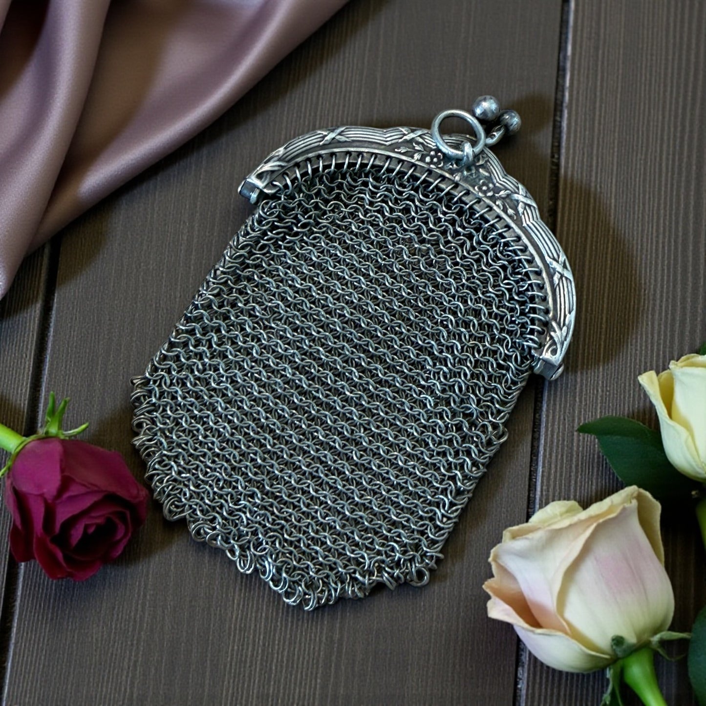 Antico portamonete borsellino da Chatelaine in argento massiccio, fine ‘800