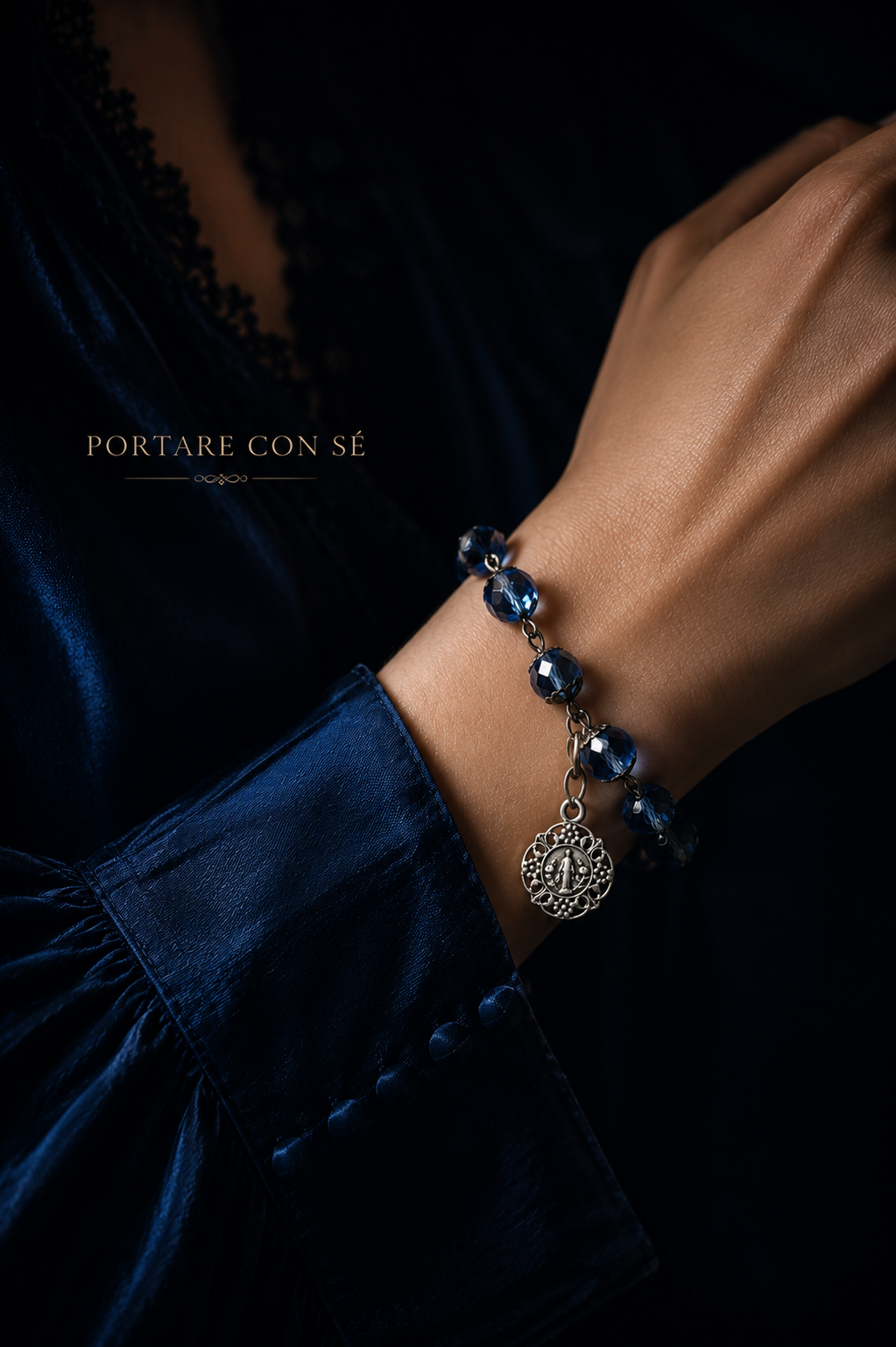 Antico bracciale rosario devozionale Mariano argento e perle, anni 30