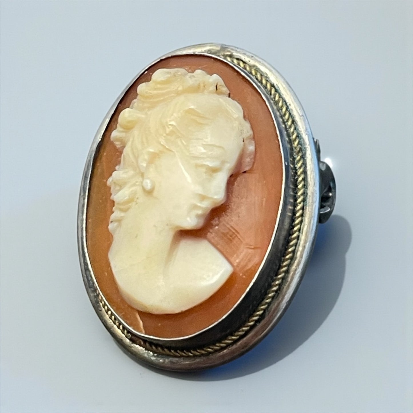 Cammeo su conchiglia montato in argento ‘800, Italia Torre del Greco anni ‘50 ca