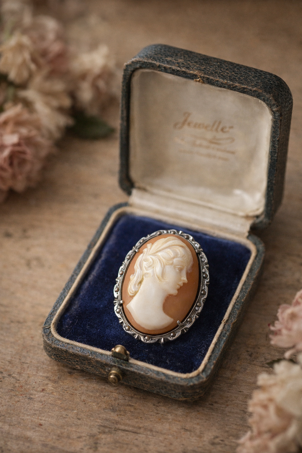 Antico cameo con cornice in argento e marcasiti, doppia funzione pendente / spilla anni 30