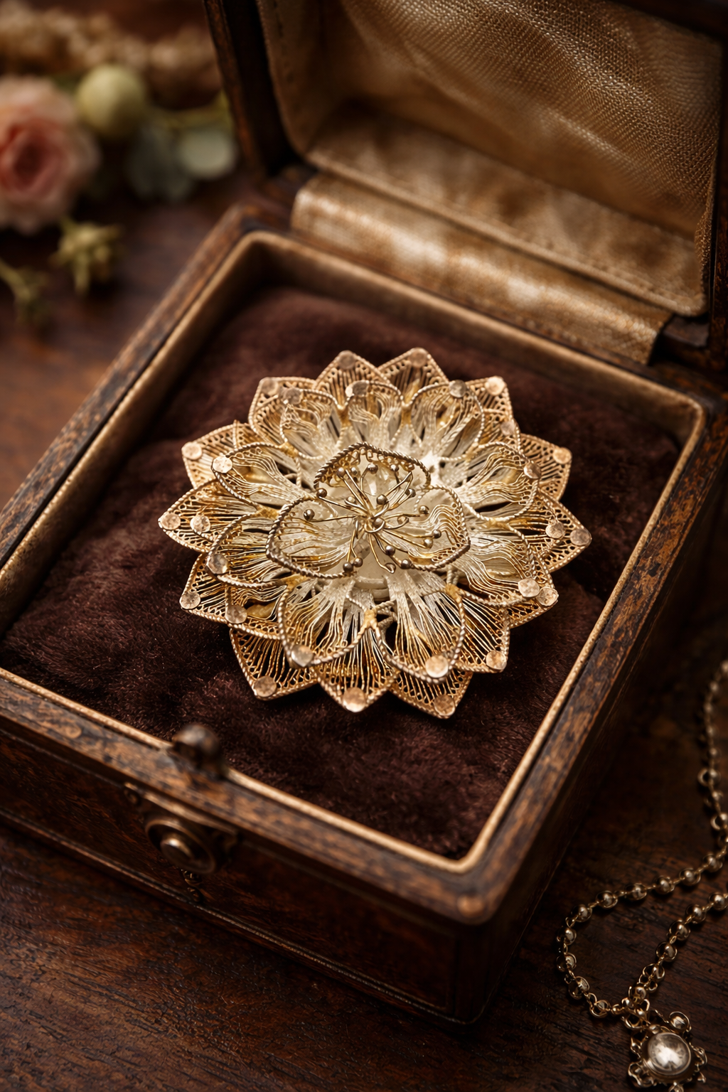 Spilla floreale in finissima filigrana d’argento utilizzabile anche come pendente gioiello ￼