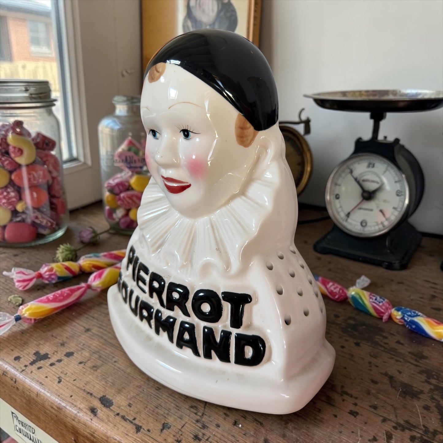Espositore per lecca-lecca vintage Pierrot Gourmand ceramica