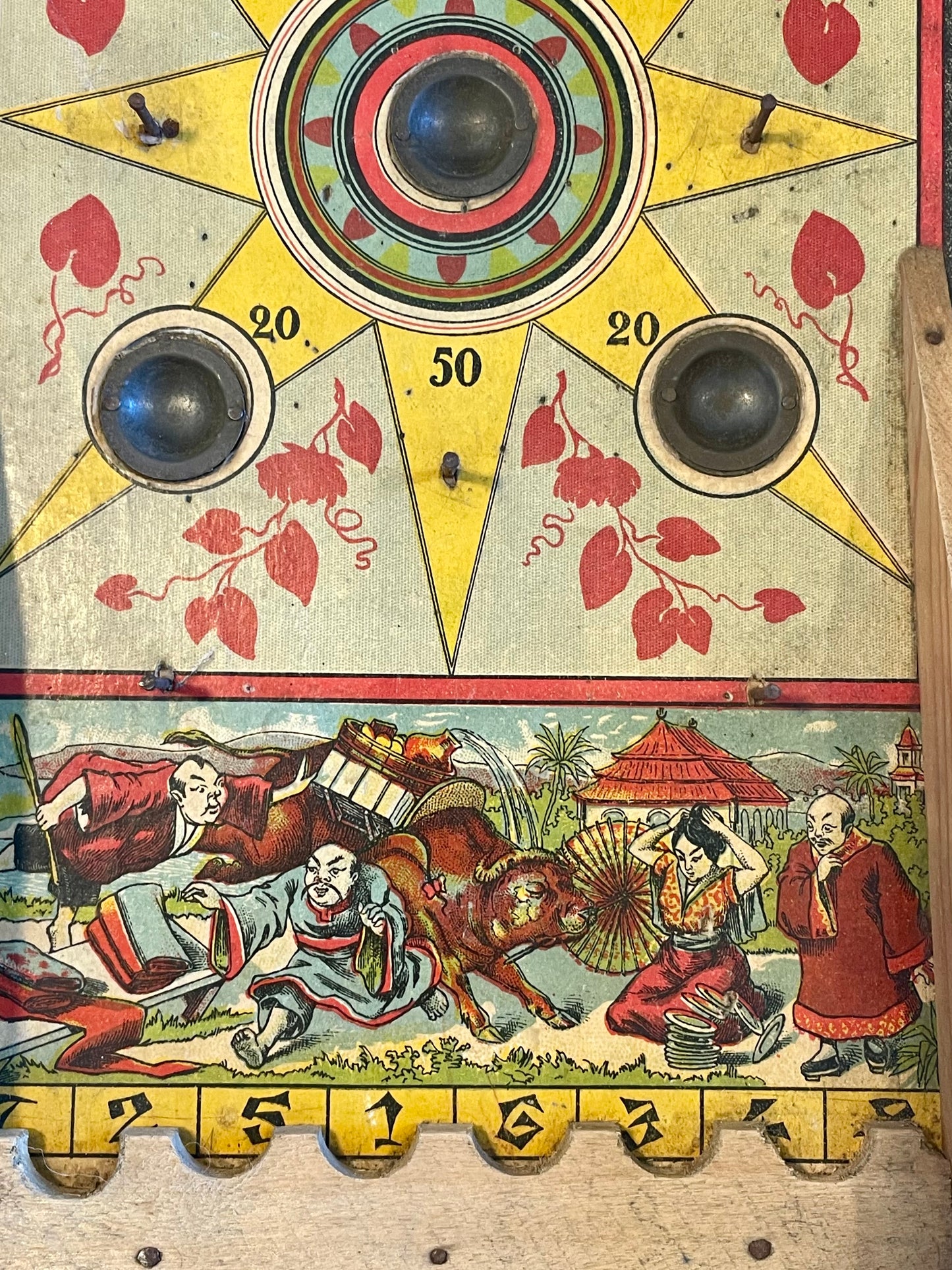 Antico bagatelle à ressort antenato del flipper ca anni ‘20 con biglie