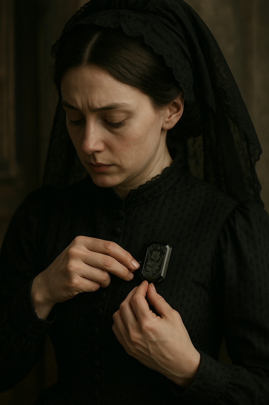 Spilla da lutto in vetro inciso, 1880 - 1910