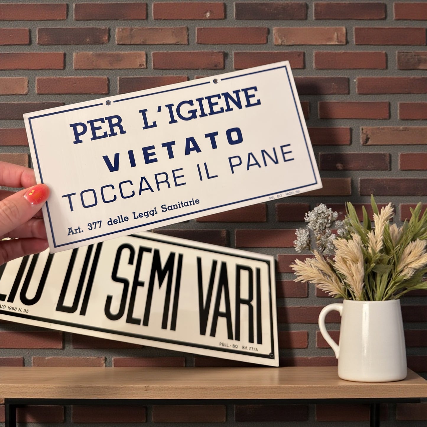 Tris lamierini anni ‘60 vintage per esercizio vendita derrate alimentari, originali epoca