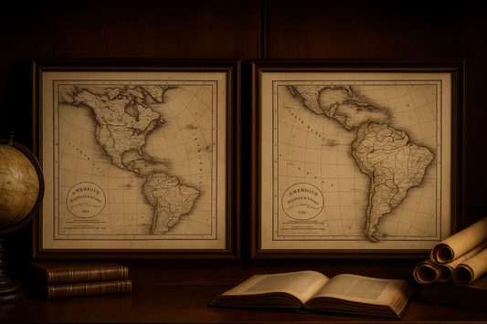 Coppia antiche mappe cartine geografiche Delamarche 1830, America del Nord e del Sud