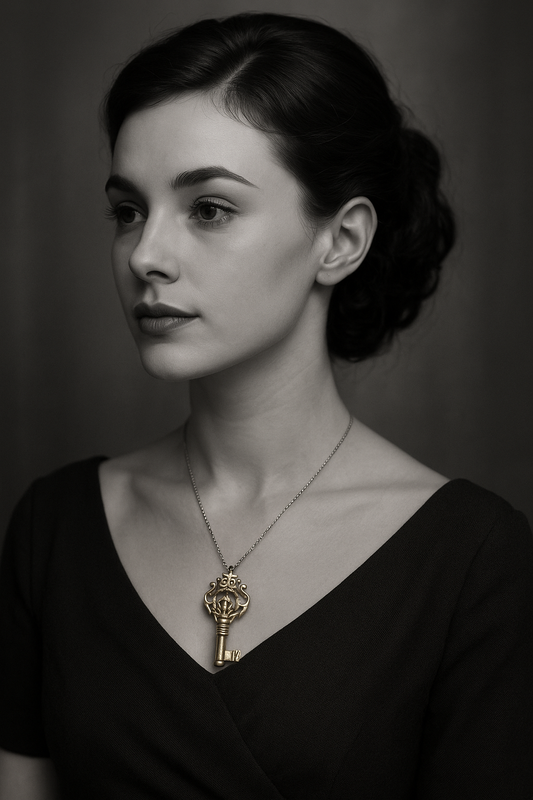 Pendente - gioiello a guisa di chiave con giglio e corona in argento