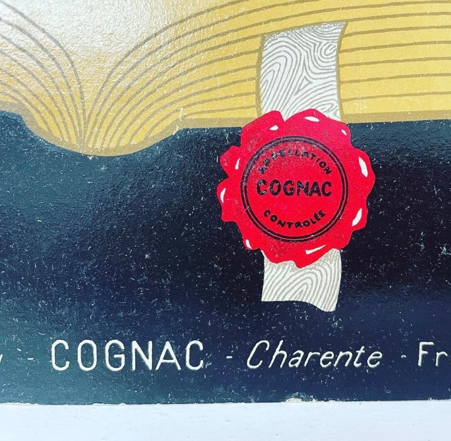 Insegna cartonata pubblicitaria anni ‘40 “Cognac del Diavolo” o Bouteille du Diable
